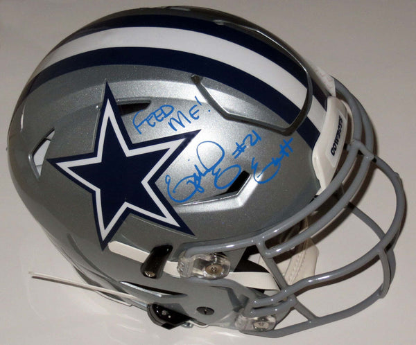 Ezekiel Elliott Signed Cowboys Riddell Speed Flex Helmet W/Feed Me Beckett