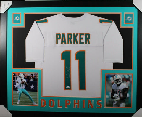 DEVANTE PARKER (Dolphins white SKYLINE) Signed Autographed Framed Jersey JSA