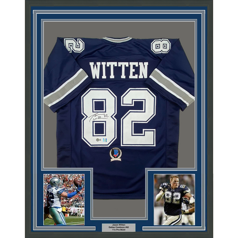 Framed Autographed/Signed Jason Witten 33x42 Dallas Dark Blue Jersey BAS COA