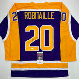 Autographed/Signed Luc Robitaille HOF 09 Los Angeles LA Purple Jersey JSA COA