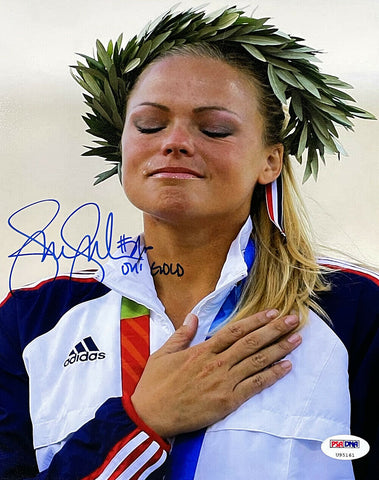 Jennie Finch Signed USA Softball 8x10 Photo 04 US Gold Inscription PSA Holo