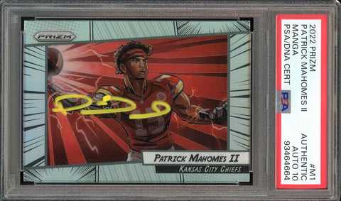 2022 Panini Prizm Manga Silver Patrick Mahomes On Card PSA/DNA Authentic Auto 10