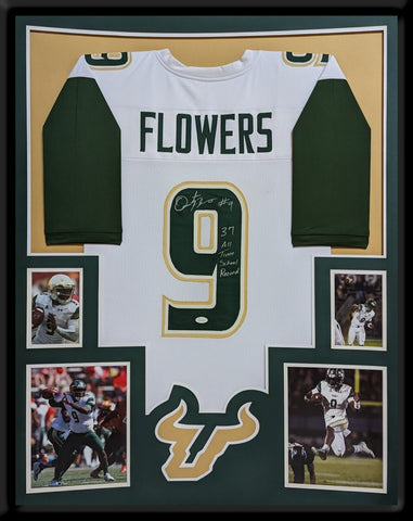 FRAMED USF BULLS QUINTON FLOWERS AUTOGRAPHED SIGNED INSCRIBED JERSEY JSA COA