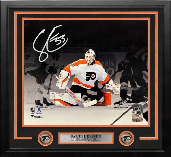 Samuel Ersson 1st Shutout Flyers Autographed 11x14 Framed Blackout Photo JSA PSA