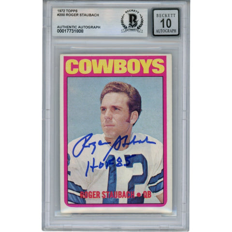 Roger Staubach Signed Dallas Cowboys 1972 Topps #122 HOF Card 10 Beckett 47378