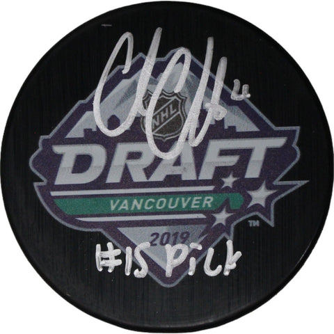 Cole Caufield Autographed Montreal Canadiens Hockey Puck Insc. FAN 46718