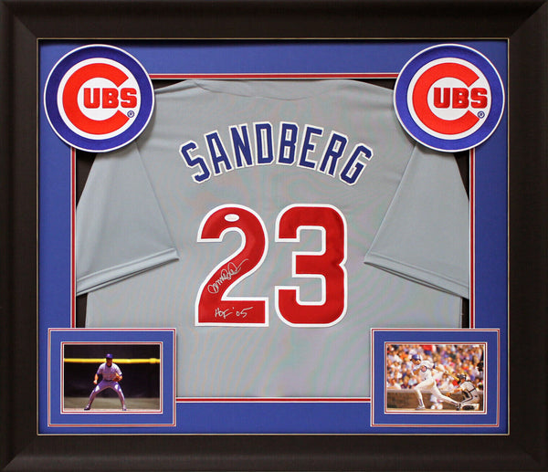 Ryne Sandberg "HOF 05" Authentic Signed Grey Pro Style Framed Jersey JSA Witness