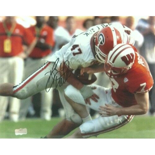 David Pollack Autographed/Signed Georgia Bulldogs NCAA 11x14 Photo "Wisconsin"