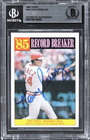 Reds Tony Perez Authentic Signed 1986 Topps #205 Card Autographed BAS Slabbed