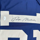 Framed Autographed/Signed Roger Staubach 35x39 Navy Blue College Jersey JSA COA