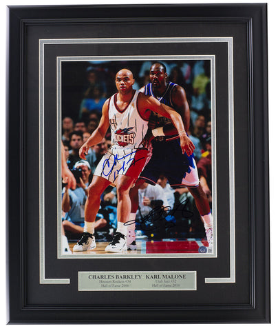 Charles Barkley Karl Malone Signed Framed 11x14 Basketball Photo BAS LOA