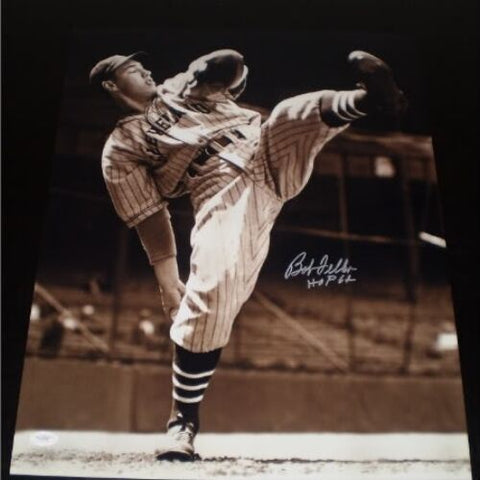 BOB FELLER SIGNED AUTOGRAPHED CLEVELAND INDIANS 16x20 PHOTO JSA W/ HOF 62