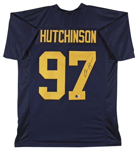 Michigan Aidan Hutchinson Signed Navy Blue Pro Style Jersey Signed on #7 BAS Wit