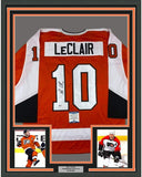 Framed Autographed/Signed John LeClair 35x39 Orange Jersey Beckett BAS COA