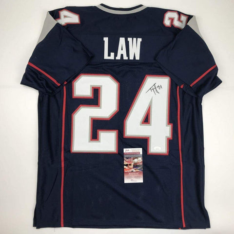 Autographed/Signed Ty Law New England Blue Football Jersey JSA COA