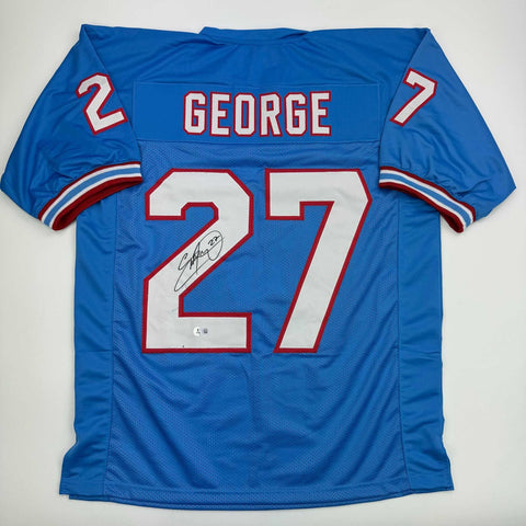 Autographed/Signed Eddie George Tennessee Retro Blue Football Jersey Beckett COA