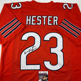 Autographed/Signed Devin Hester Chicago Orange Football Jersey JSA COA