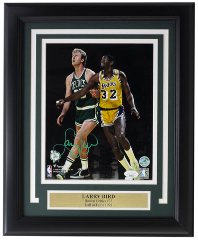 Larry Bird Signed Framed Boston Celtics 8x10 Photo Vs Magic Johnson JSA