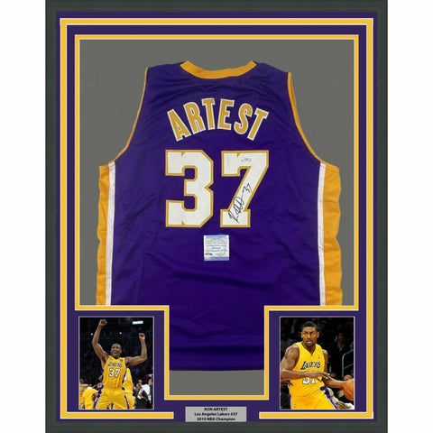 FRAMED Autographed/Signed RON ARTEST 33x42 Los Angeles Purple Jersey PSA/DNA COA