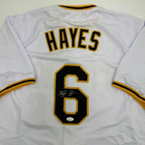 Autographed/Signed Ke'Bryan Hayes Pittsburgh White Baseball Jersey BAS COA #2