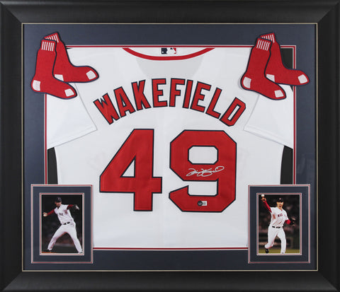 Red Sox Tim Wakefield Authentic Signed White Majestic Framed Jersey BAS #BK88799