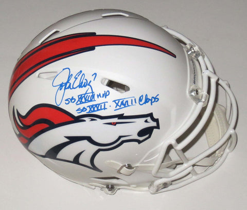 John Elway Signed Broncos Flat White Speed Authentic Helmet W/SB Champs Beckett