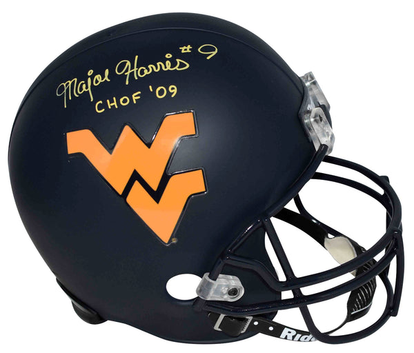 MAJOR HARRIS AUTOGRAPHED WEST VIRGINIA MOUNTAINEERS FULL SIZE HELMET W/ CHOF 09