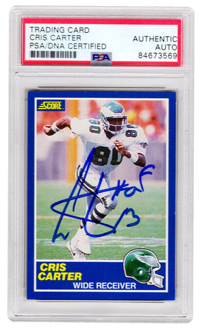 Cris Carter autographed Eagles 1989 Score RC Card #72 w/HOF'13 (PSA Encap)