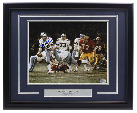 Roger Staubach Signed Framed 11x14 Dallas Cowboys Photo BAS BD59679