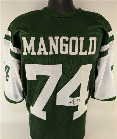 Nick Mangold Signed New York Jets Green Jersey (JSA COA) 7xPro Bowl Center