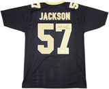 SAINTS RICKEY JACKSON AUTOGRAPHED BLACK JERSEY "HOF 2010" BECKETT QR 230189