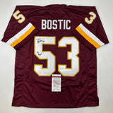 Autographed/Signed Jeff Bostic Washington Burgundy Football Jersey JSA COA