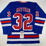 Autographed/Signed Stephane Matteau 94 Cup New York Blue Jersey JSA COA