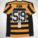 Autographed/Signed JACK HAM HOF 88 Pittsburgh Bumble Bee Jersey JSA COA Auto