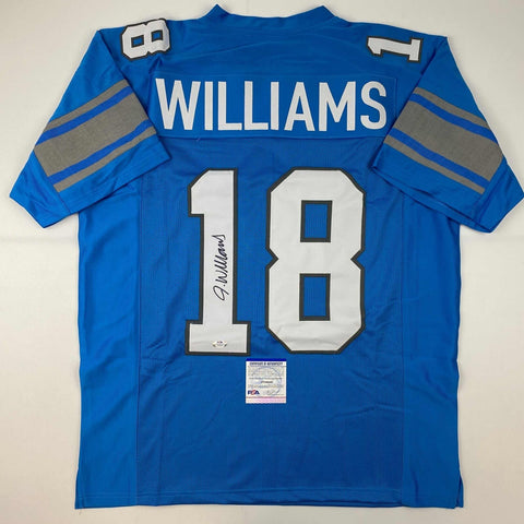 Autographed/Signed Jameson Williams Detroit Blue Football Jersey JSA COA