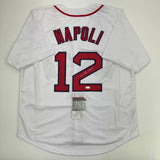 Autographed/Signed Mike Napoli Boston Red Sox White Baseball Jersey JSA COA