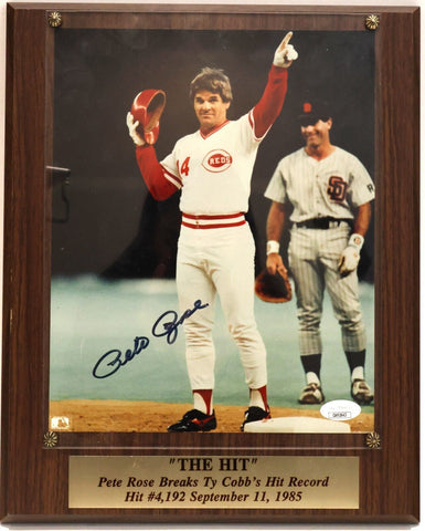 Pete Rose Autographed 8x10 Photo with Plaque JSA COA