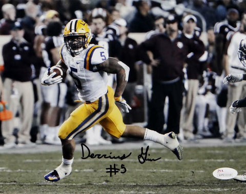 Derrius Guice Autographed LSU 8x10 Sideline Run Photo - JSA W Auth *Black