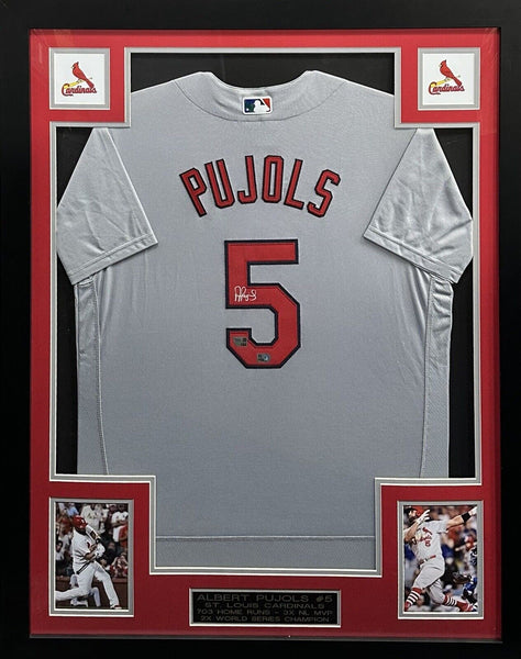 Albert Pujols Signed Cardinals Gray Jersey Framed MVP WS Champion Auto Fanatics