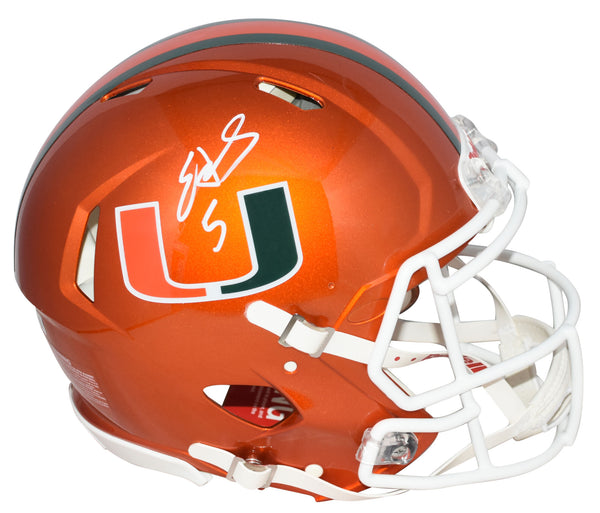 EDGERRIN JAMES SIGNED MIAMI HURRICANES FLASH AUTHENTIC SPEED HELMET BECKETT