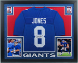 Daniel Jones Signed New York Giants 31x35 Custom Framed Blue Jersey (JSA COA)