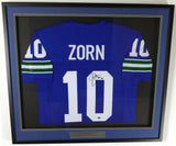 SEATTLE SEAHAWKS JIM ZORN AUTOGRAPHED SIGNED FRAMED BLUE JERSEY MCS HOLO 126516