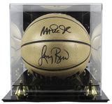 Magic Johnson & Larry Bird Signed Gold Wilson Basketball w/ Case BAS Witnessed