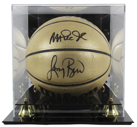 Magic Johnson & Larry Bird Signed Gold Wilson Basketball w/ Case BAS Witnessed