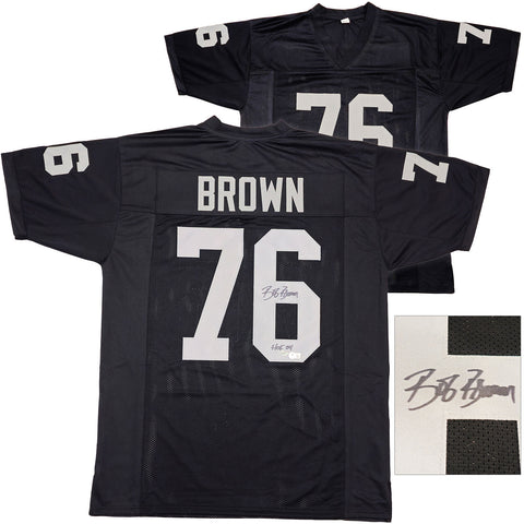 OAKLAND RAIDERS BOB BROWN AUTOGRAPHED BLACK JERSEY "HOF 04" BECKETT QR 229533