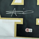 Framed Autographed/Signed Alvin Kamara 35x39 New Orleans White Jersey BAS COA