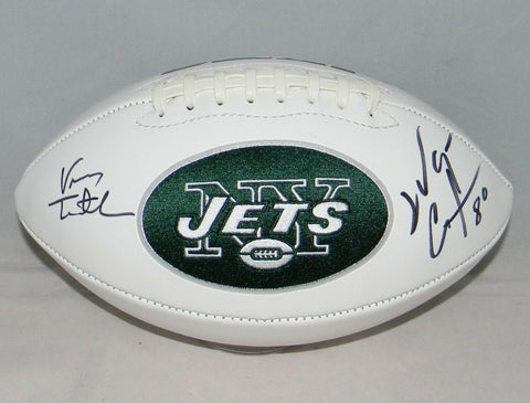 VINNY TESTAVERDE & WAYNE CHREBET AUTOGRAPHED SIGNED NEW YORK JETS LOGO FOOTBALL