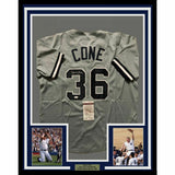 FRAMED Autographed/Signed DAVID CONE 33x42 New York Grey Baseball Jersey JSA COA