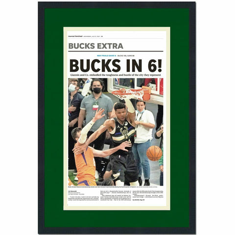 Framed Milwaukee Journal Sentinel 2021 Bucks Champions Newspaper 17x27 Photo #3