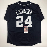 Autographed/Signed MIGUEL CABRERA Detroit Blue Baseball Jersey JSA COA Auto